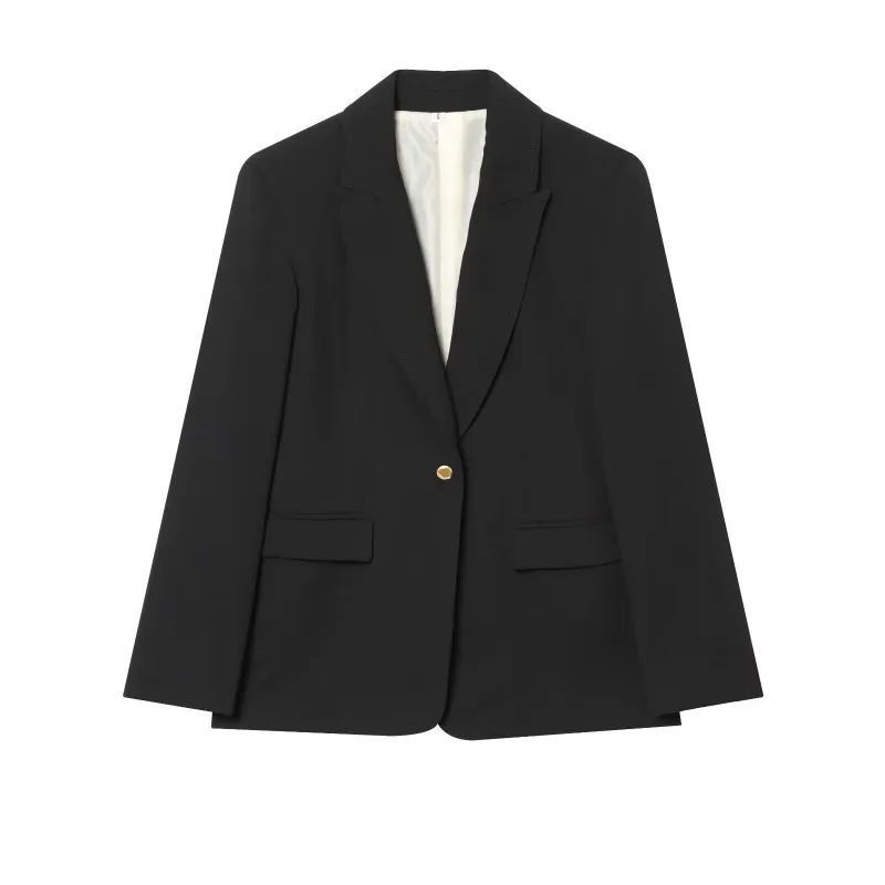 Women's Blazer Jacket - Shoulder Pad Slim Fit Long Sleeve Suit, Notch Lapel Business Casual Coat, 2026 Spring New Black