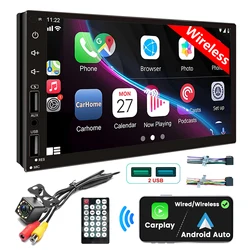 7 Inch Wireless Car Radio Stereo 2 Din HD Touch Screen Car Video Player with Rear Camera Bluetooth Navigation 2 USB AUX Input