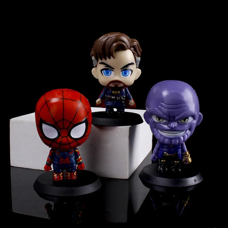6 unids/set Disney Los Vengadores Thanos Iron Man Spider-Man Q Ver. Figura de acción de PVC, figura de Anime, decoración de coche, modelo de juguete, regalo para niños