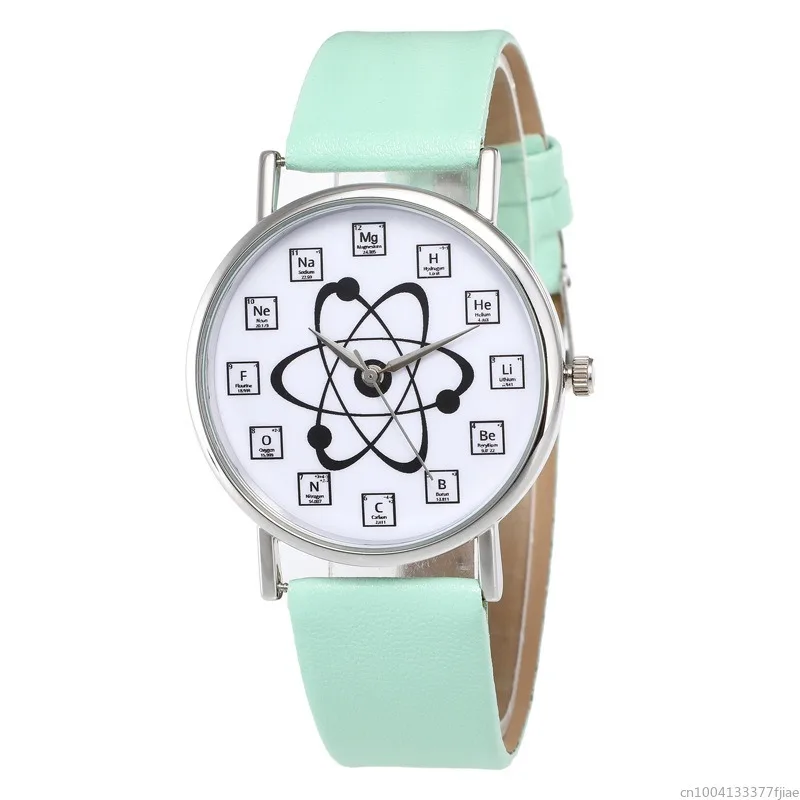 Ladies Watches Creative Design Chemical Element Markers Molecule Pattern Watches Leather Band Quartz Wristwatch Watch Women