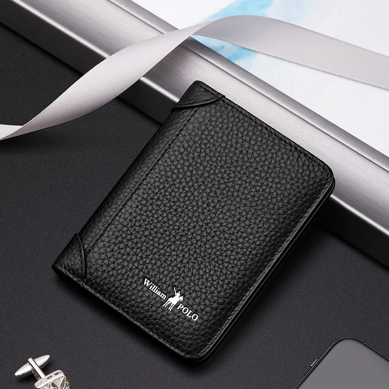 Wallet multi-card men's short design cowhide coin wallet anti-theft card bag lychee pattern