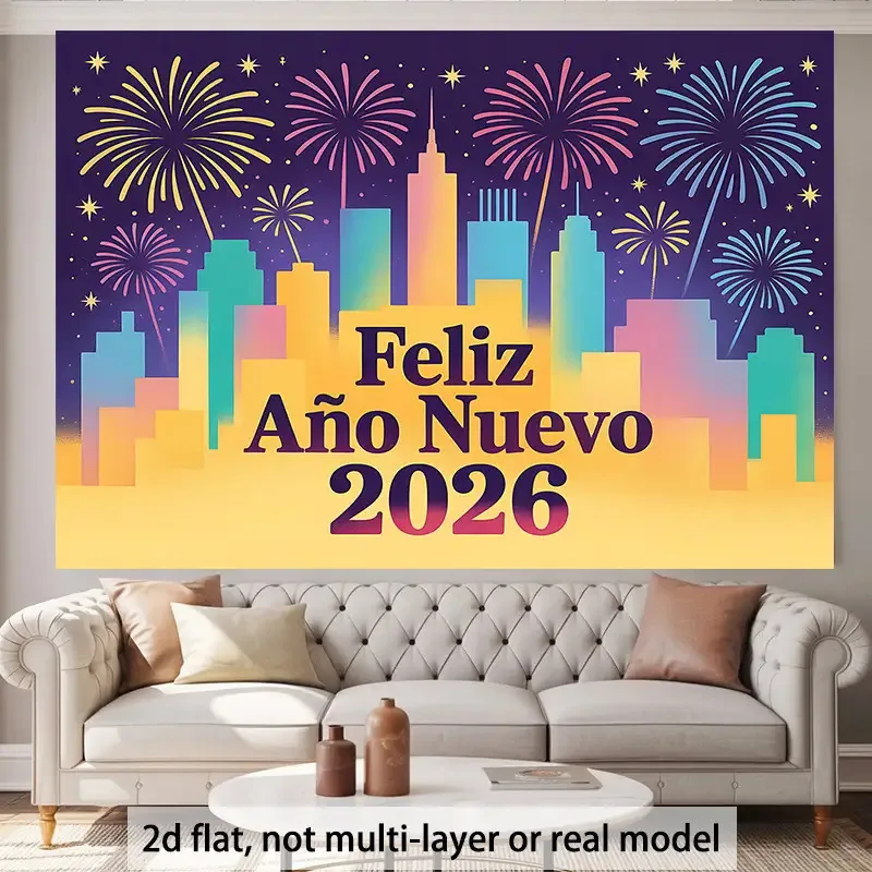 1 pancarta plana 2D para el Año Nuevo 2026, en español. Cabina de fotos, decoración navideña para el hogar, sin necesidad de fuente de alimentación - zs