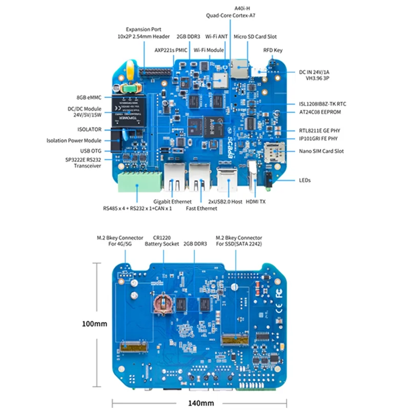 B47C Für Banana Pi BPI-6204 Embedded Single Board Allwinner A40I Cortex-A7 2G DDR3 8G EMMC 4Xrs485 + RS232 + CAN Industrielle