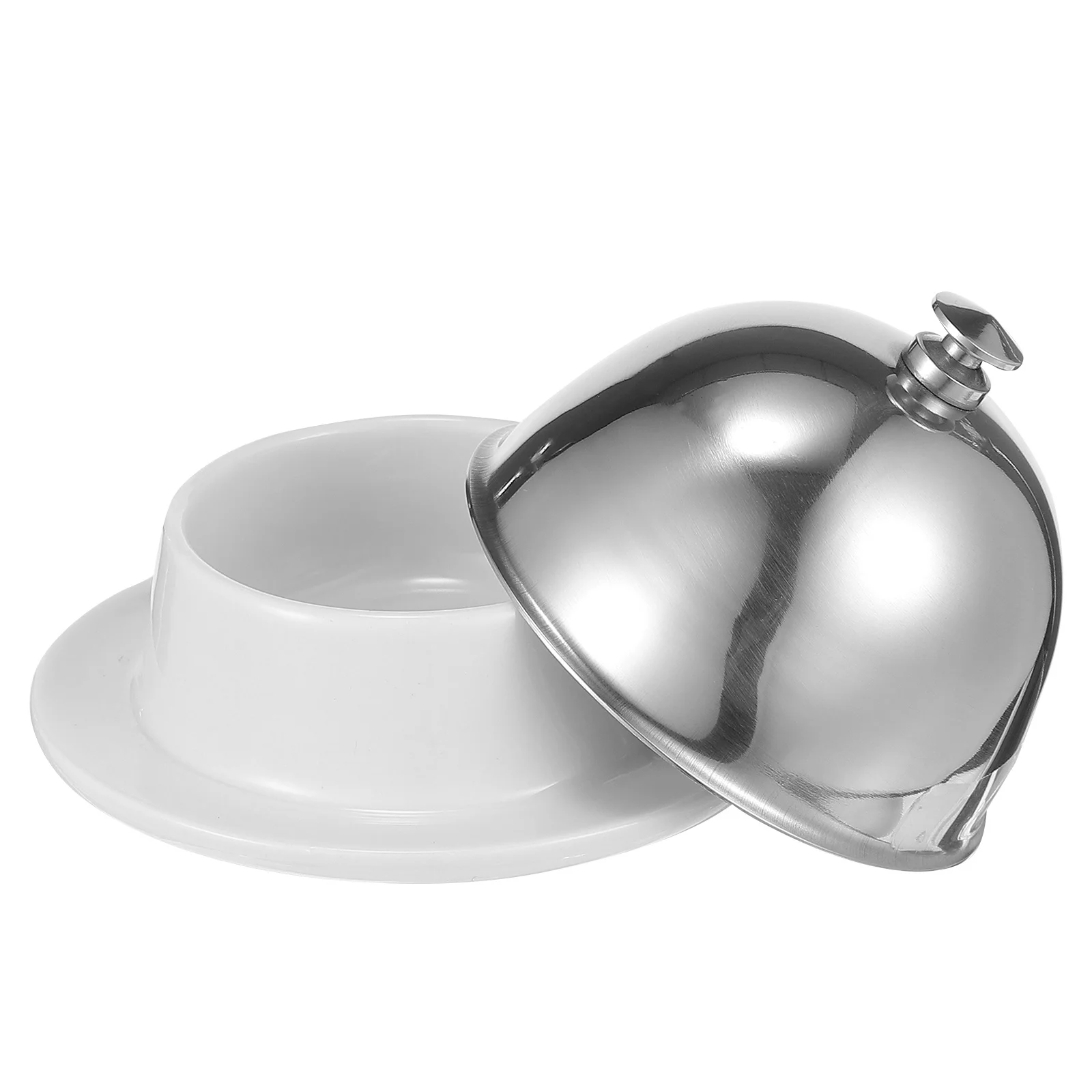 

Ceramic Butter Dish Stainless Steel Cover Household Butter Holder for Kitchen Party Outdoor Food Storage Container