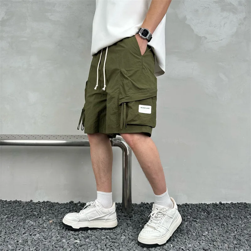 Summer Men's Multi Pocket Cargo Shorts Streetwear Solid Color Simple Loose Shorts Casual Sports Five Point Pants Quick Drying