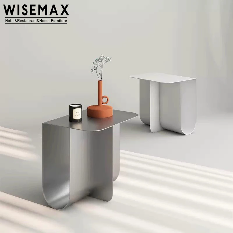 WISEMAX furnitur Modern ruang tamu Sofa furnitur mewah meja kopi atas logam dengan dasar penyimpanan meja samping baja tahan karat