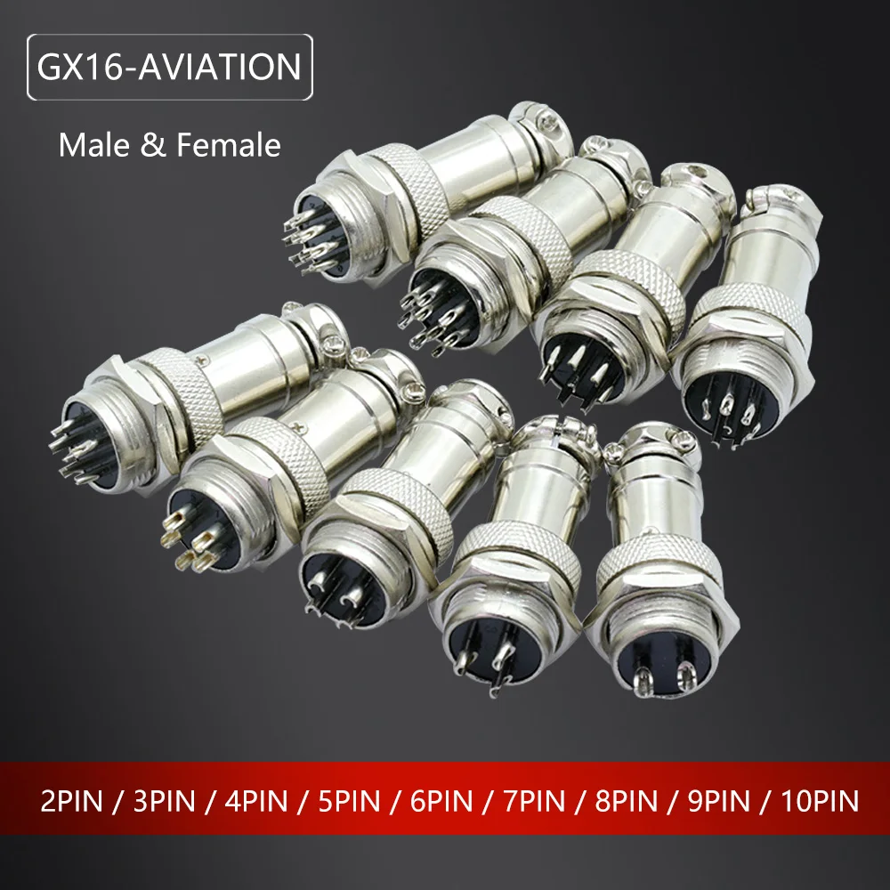 10sets/lot GX16 2/3/4/5/6/7/8/9 Pin Male & Female 16mm L70-78 Circular Aviation Socket Plug Wire Panel XLR Connector