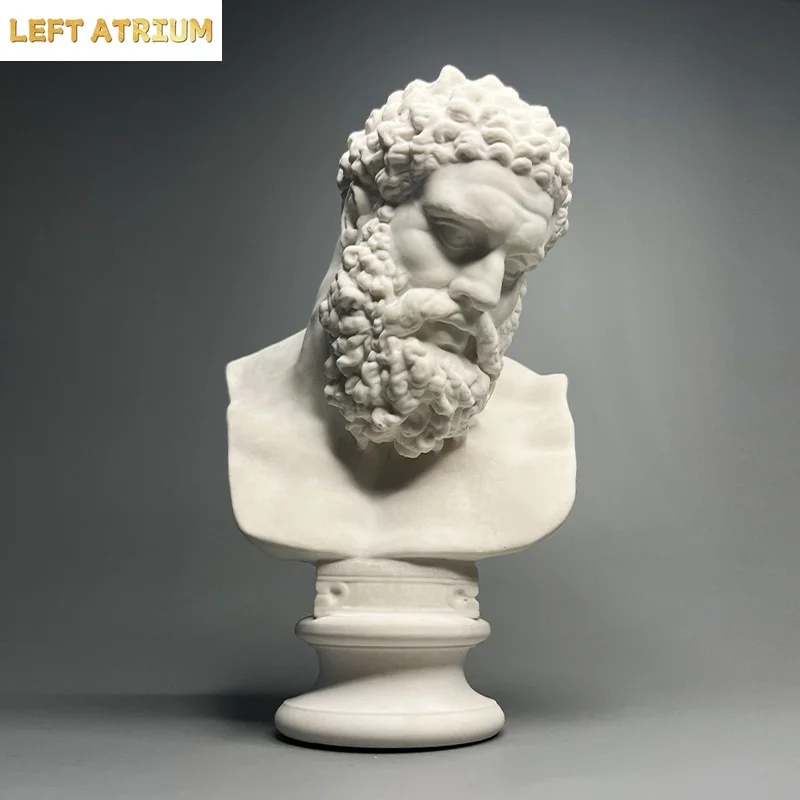 White Plaster Hercules Head Sculpture Bookcase Entrance Ornament Crafts Vintage Art Bust Figure Statue Living Room Decoration