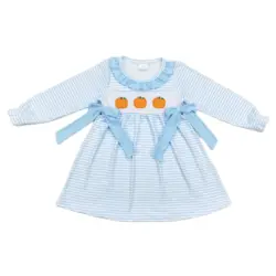 Wholesale Infant Toddler Embroidery Pumpkin Ruffle Dress Kids Children Fall Long Sleeves Baby Girl Thanksgiving Clothing