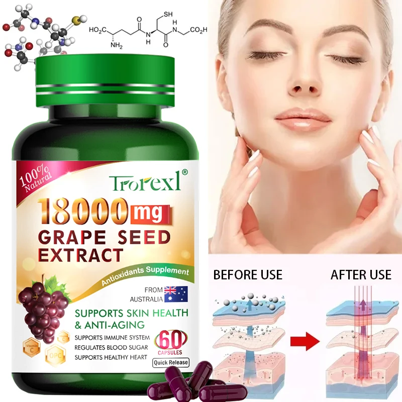 Grape Seed Extract Anthocyanins for Maximum Absorption, Powerful Antioxidant & Anti-Aging Pills Skin Health, 60 Capsules 18000mg