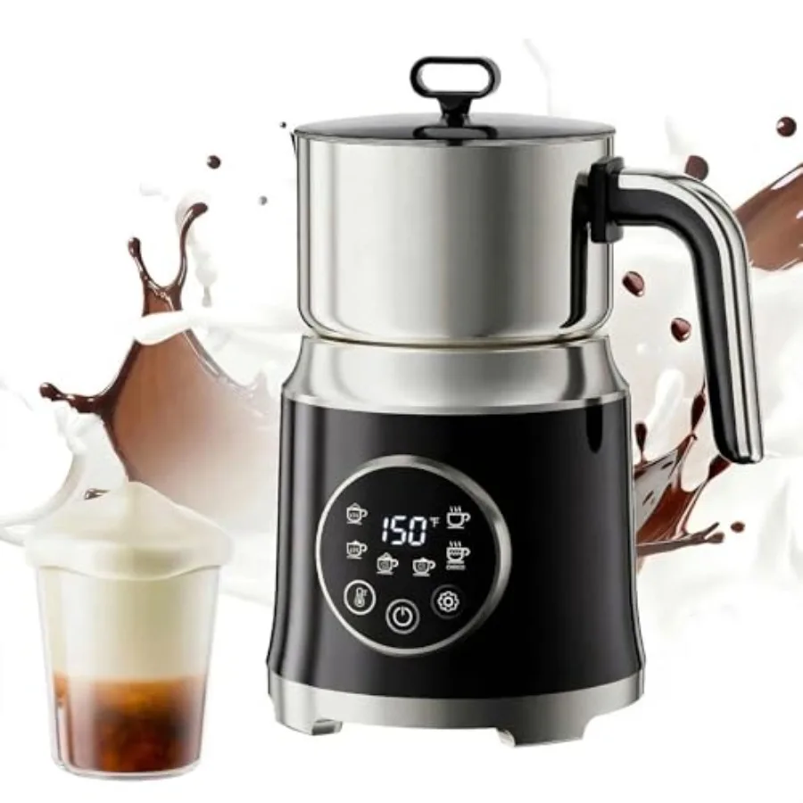 

Milk Frother for cappuccino or latte stainless steel and plastic black variable temp and froth thickness control dishwasher saf
