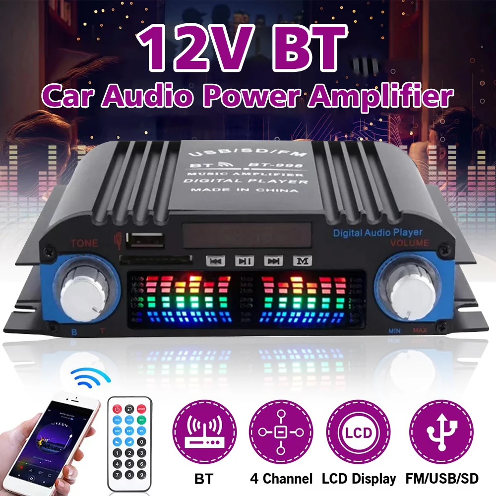 1600W Peak Power HiFi Sound Amplifier Digital 4 Channel Audio Amplifier Bluetooth Karaoke Player FM radio audio stereo home car