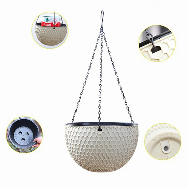 Panier suspendu en plastique rotin, diamètre supérieur 16.5cm, Pot suspendu pour plantes vertes succulentes, Pot suspendu en nid d'abeille