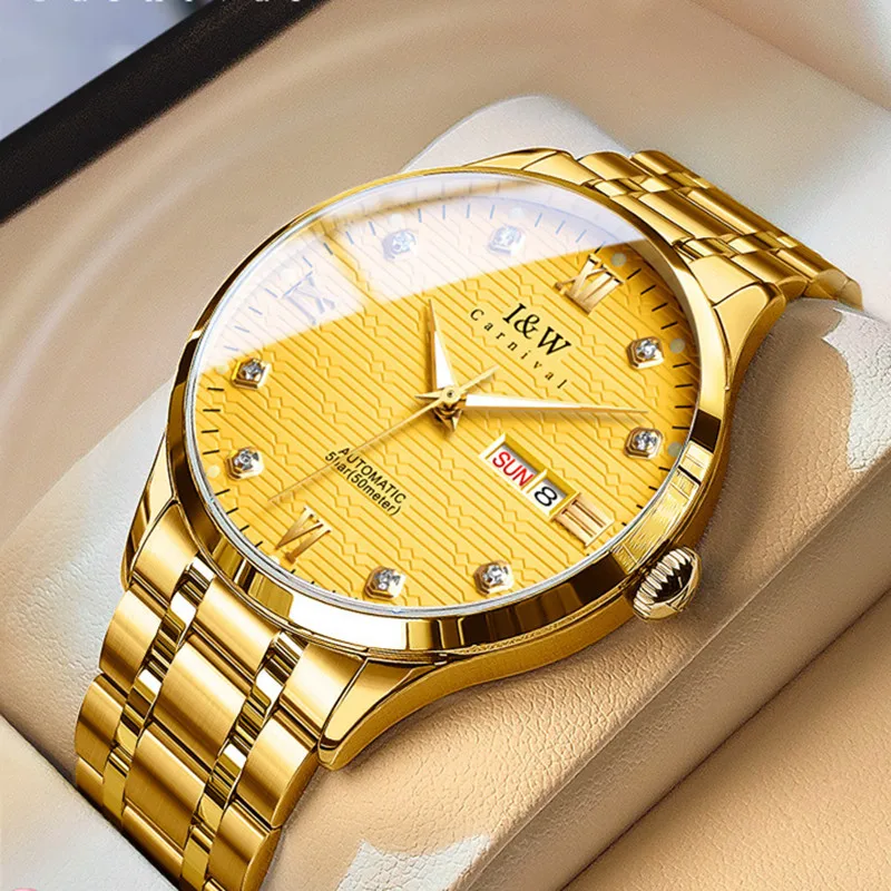 Carnival Brand Luxury Watches for Men Fashion Waterproof Man Gold Silver Calendar Automatic Mechanical Wristwatches Reloj Hombre