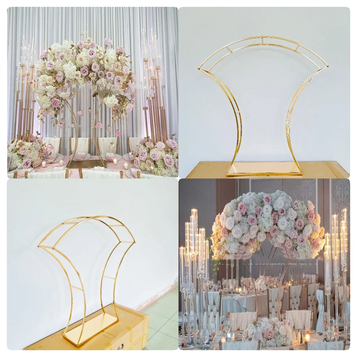 

4PCS Shiny Gold Anniversary Party Table Flower Centerpieces Wedding Bouquet Display Holder Candle Candy Cake Decoration Stand