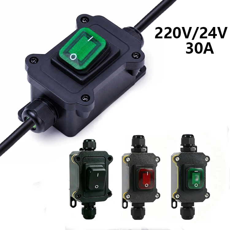 Inline Power Cord 110V-220V 12V-24V Marine Rocker Switch On Off Waterproof IP67 Junction Box 20A High Current Connetor Outdoor