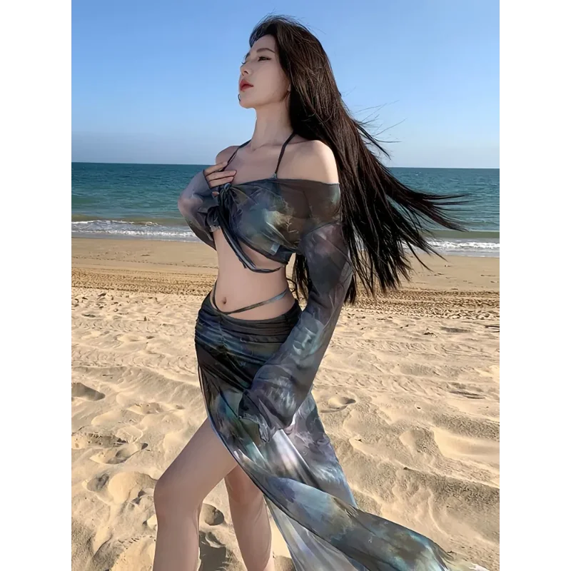 

Bikini Swimsuit Women's New Split Four-piece Long Skirt Sexy Slimming Hot Spring Vacation