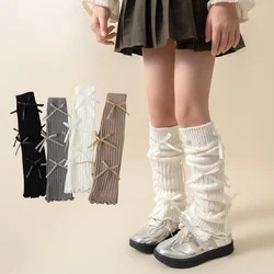 1 Pair Lolita Leg Warmers Kids Autumn Winter Knitted Soft Girl Kawaii Bow Knit Loose Socks Female Harajuku Accessories Stockings