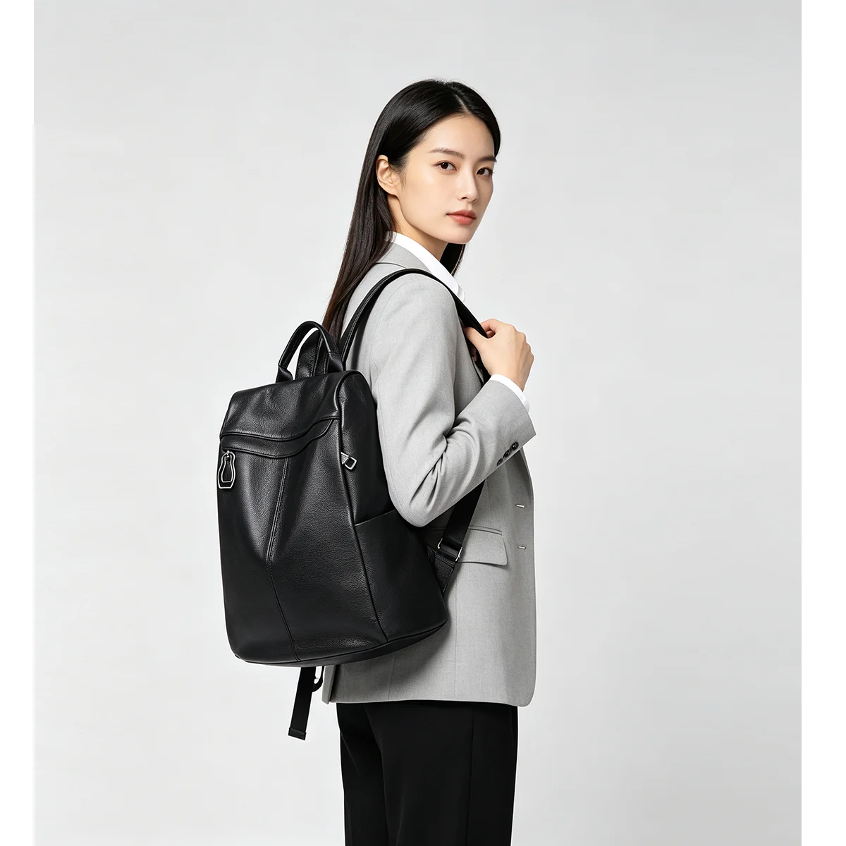 FOXER Cowhide Leather Women Backpack  Large Capacity Multi Pocket Adjustable Strap Anti-theft Purse Waterproof School Travel Bag