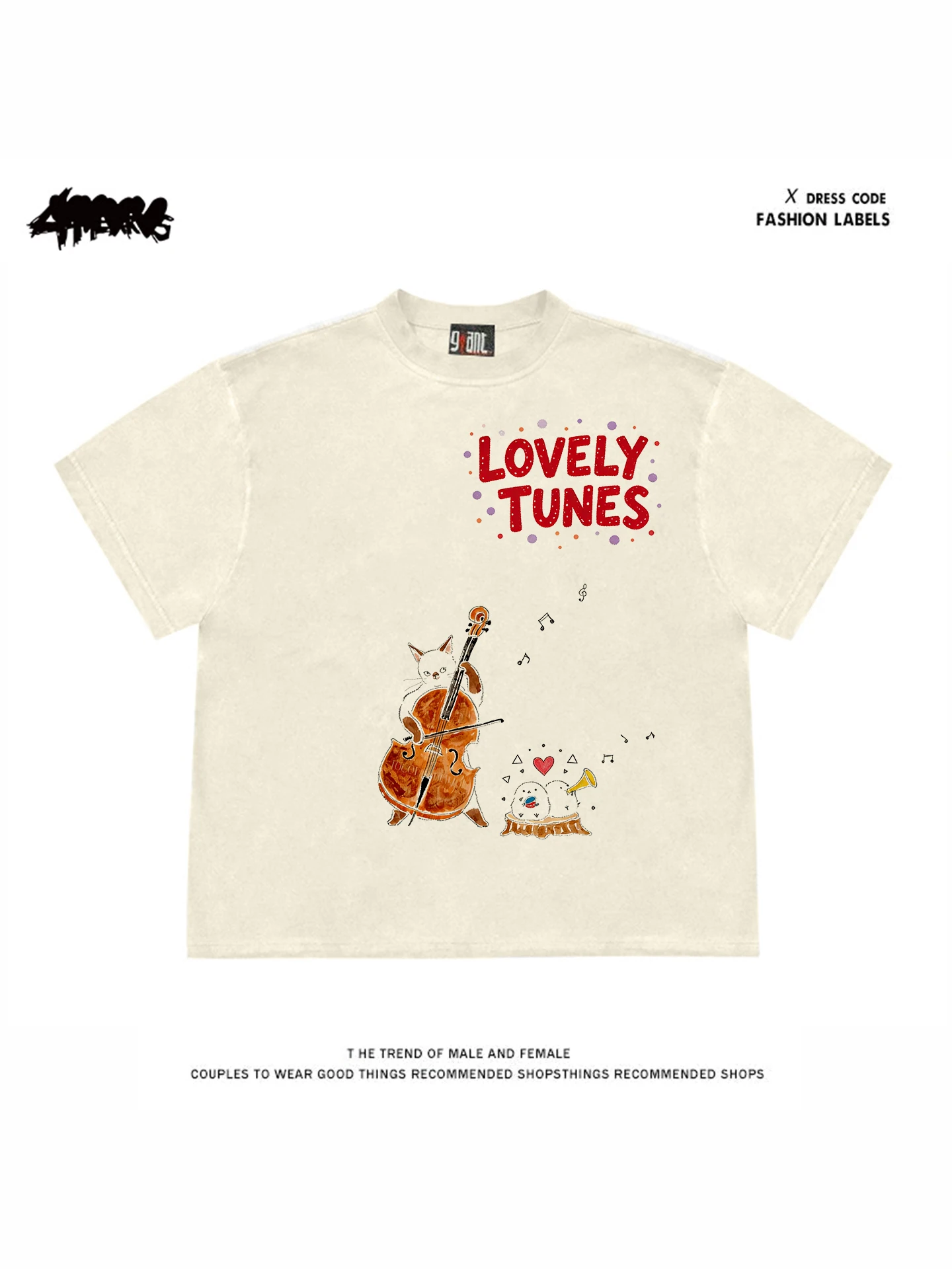 

4Hearts Artist Series Heavyweight Pure Cotton ort Sve T-irt Women's Couple Design Sensation Top Casual Sle rou...