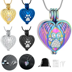 Pet Paw Cremation Urn Necklace Heart Urns Pendant For Dog Cat Ashes Holder Memorial Stainless Steel Keepsake Jewelry