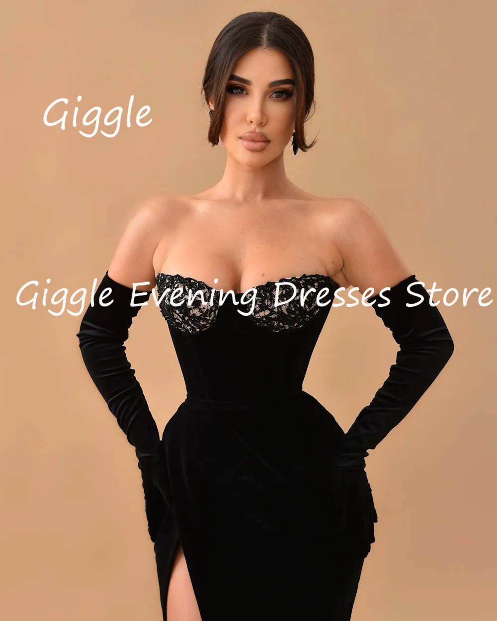 Giggle Satin A-line Strapless Sequins Ruffle Formal Elegant Prom Gown Saudi Floor Length Evening Party Dresses for Women 2023