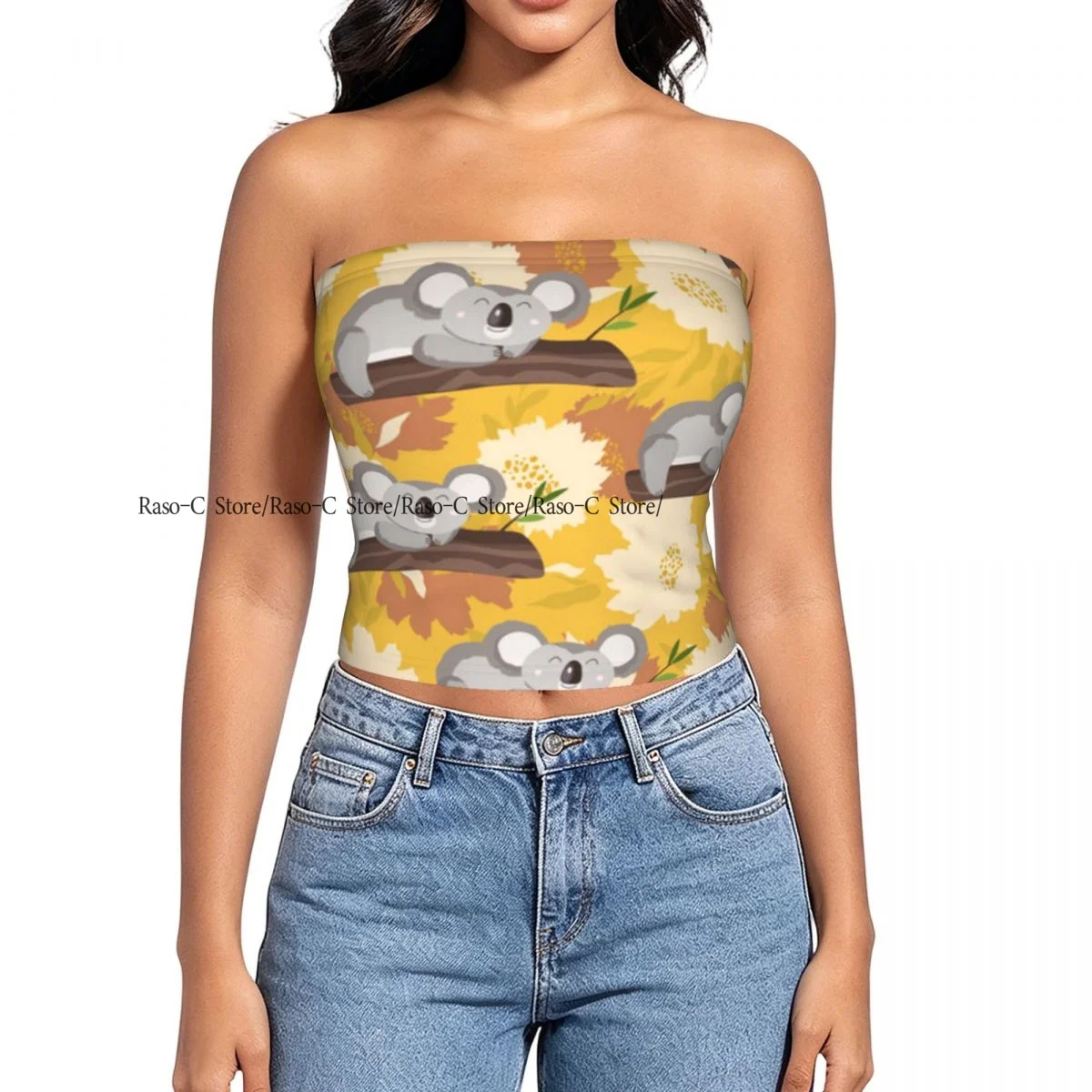 Women strapless blouses sleeveless Cute Koala And Flowers halter-neck sexy short-sleeved blouses