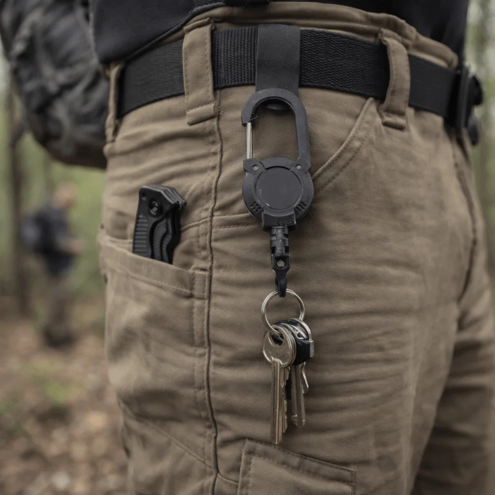 Strong Steel Retractable rope carabiner Spring Mechanism Retractable Design Carabiner Key Ring Heavy Duty Clip Wire Rope Buckle