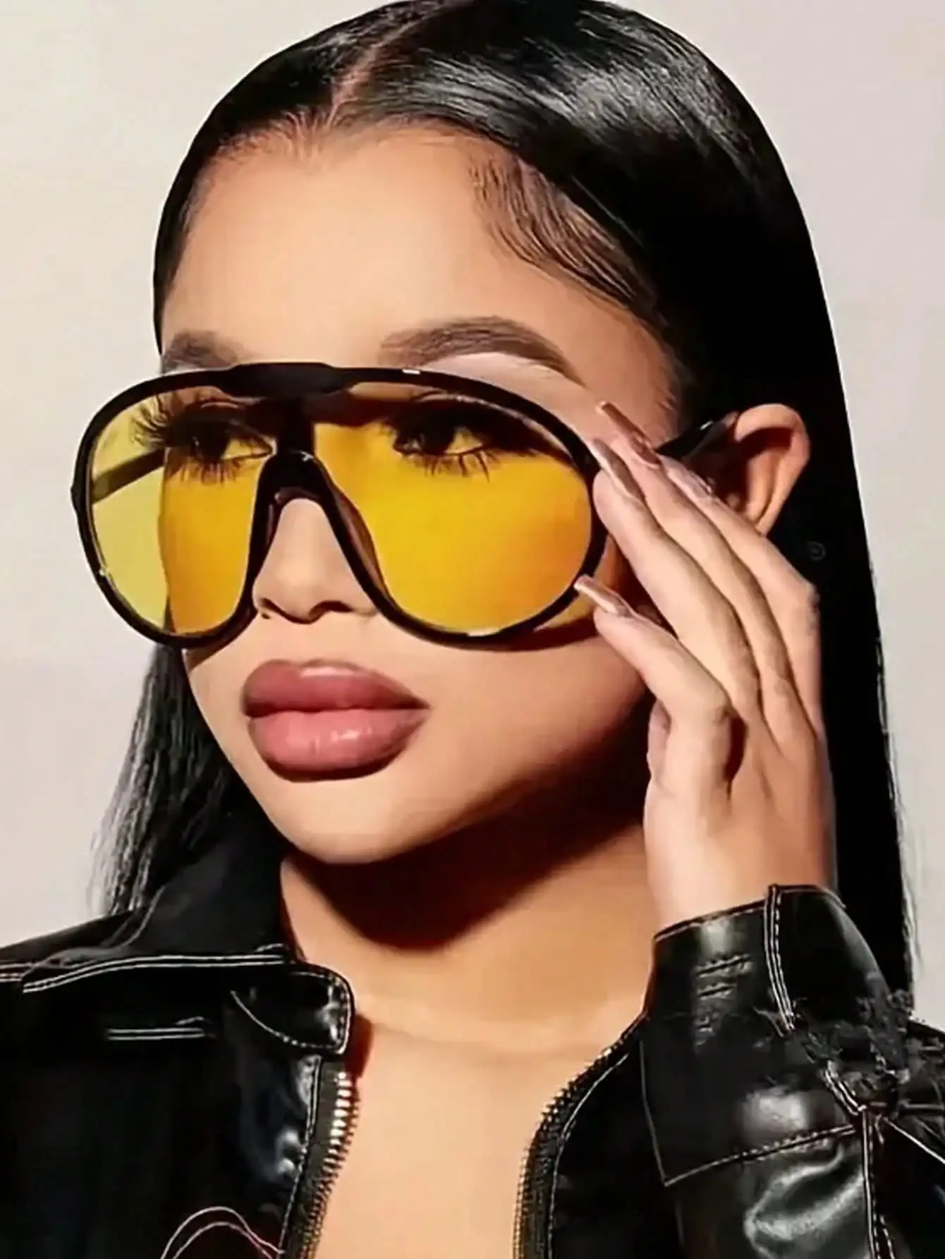 

Оверсайз-солнцезащитные очки асимметричной формы с желтыми линзами для уличного стиля и вечеринок