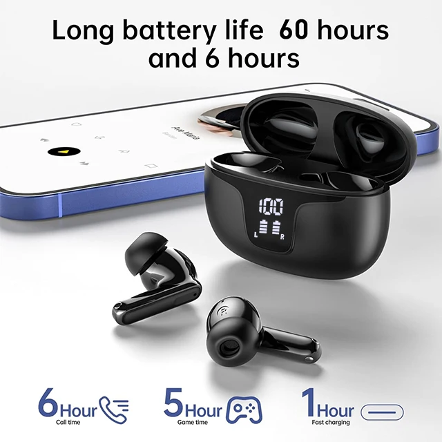 XY19 Wireless Earbuds 60Hrs Playtime Earphones V5.3 In Ear Headphones With 4 ENC Call Noise Cancelg Mics IPX7 Waterproof