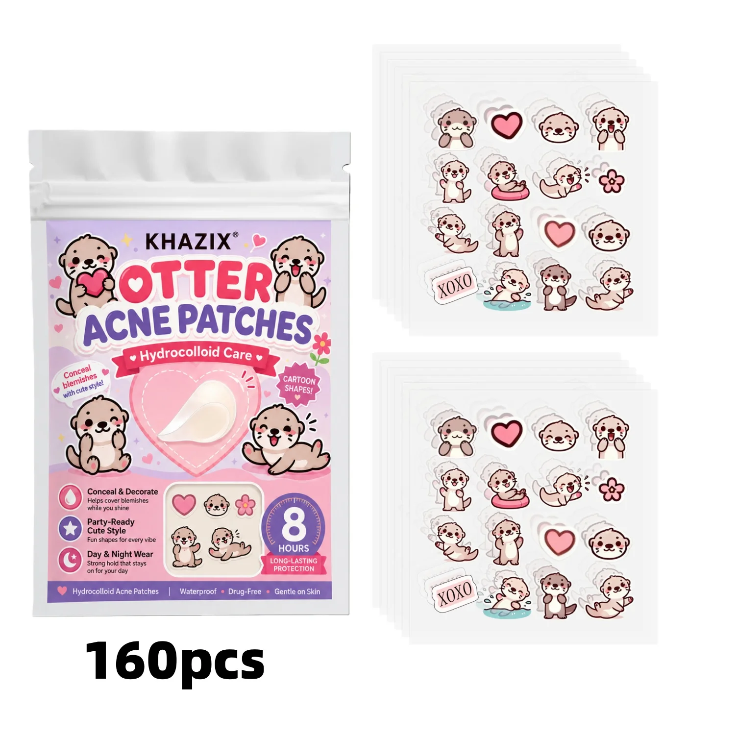 Patch anti-acné en forme de chat, 160 pièces, patch correcteur facial mignon en forme de chat, sûr, non toxique, doux et non irritant