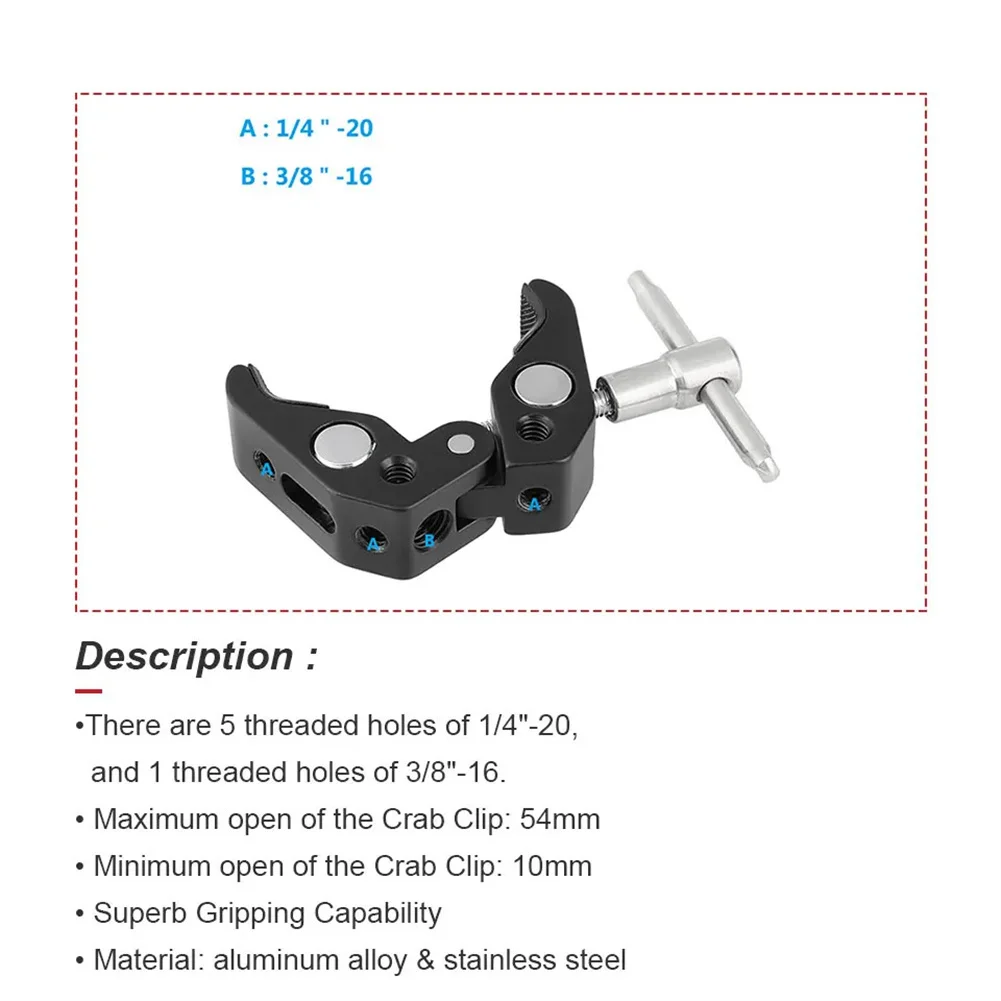 Super Clamp Camera Crab Claw Mount Multifunctional Monitor Mount Bracket Super Clamp With 1/4” Thread For Magic Arm