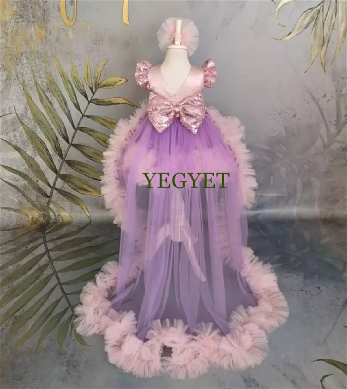 Gorgoues Baby Girl Dress Tutu Outfit Purple Tulle Pink Edge Baby Dress Toddler Girl First Birthday Dress Party Gown 12M