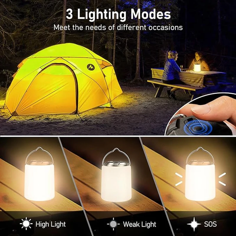 1PC Built-in Battery USB Rechargeable LED Camping Lights Outdoor Camping BBQ Tents Hanging Lantern Emergency Power Bank LT061