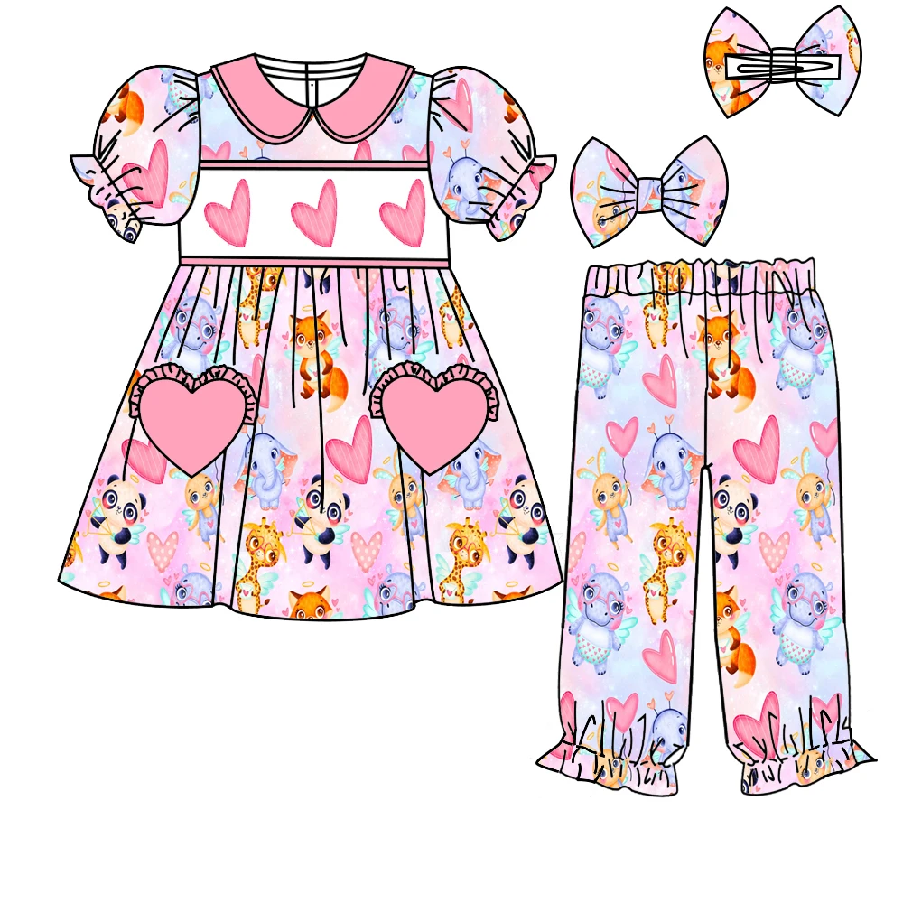 New hot selling Valentine's Day clothing girls boys set robe lapel long sleeve pajamas set love print boutique children's set