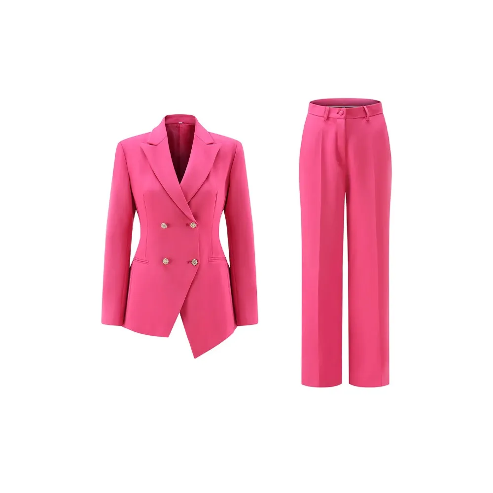 

Women's 2 Piece Hot Pink Double Breasted Suit Business Formal