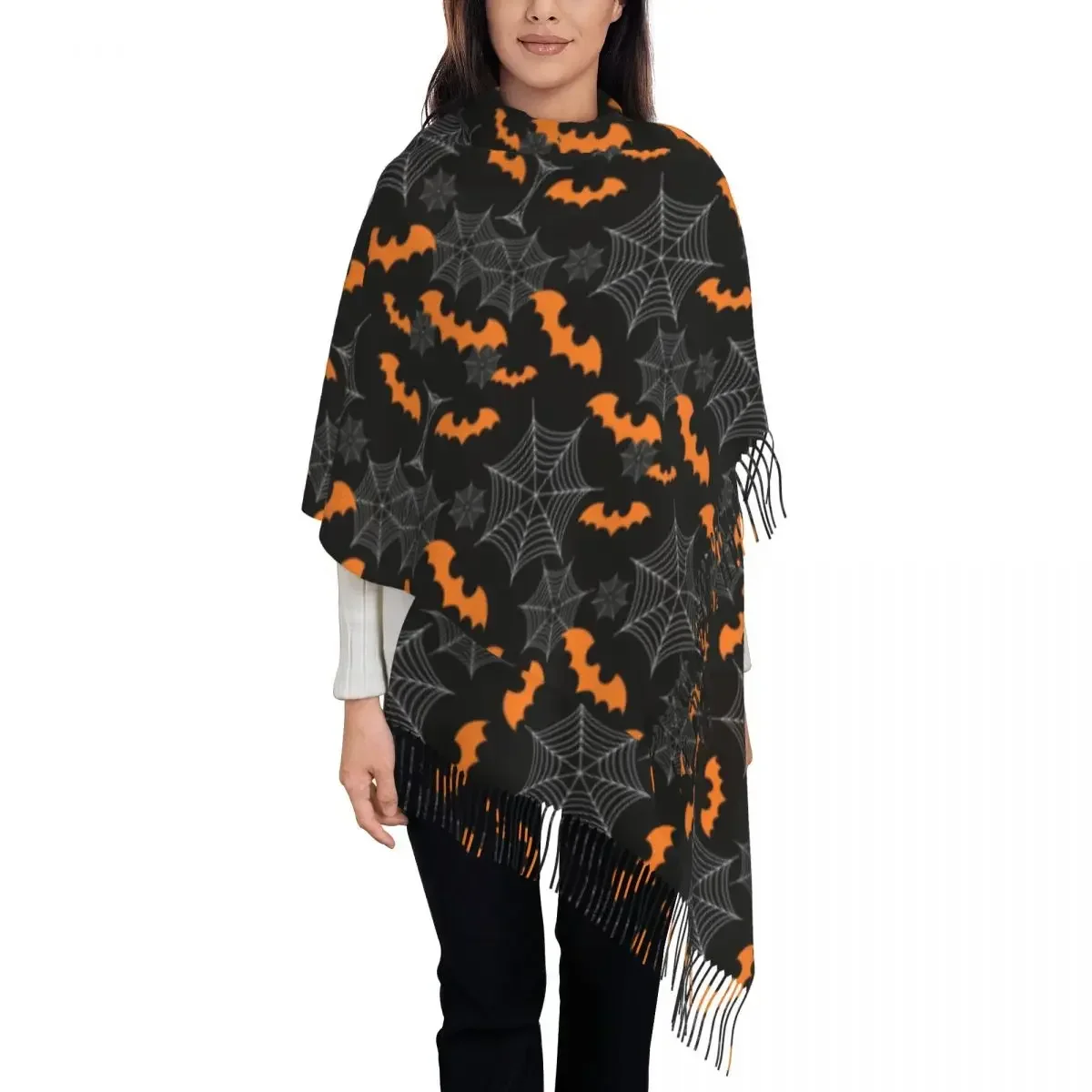 

Halloween Bats Pattern Scarf Wrap Women Long Winter Warm Tassel Shawl Unisex Goth Occult Witch Magic Scarves