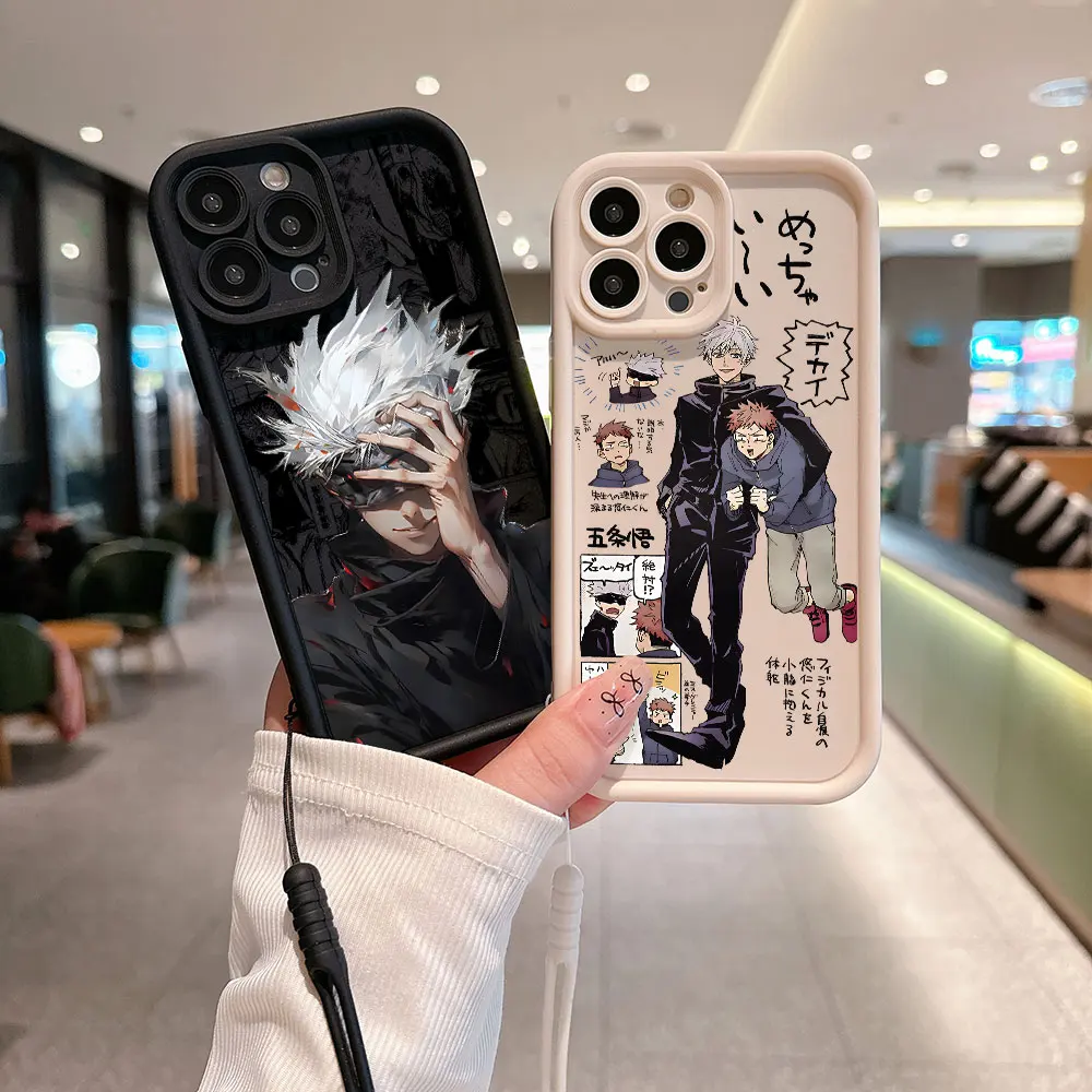 Anime Jujutsus Kaisens Satoru Gojo Phone Case For IPhone 15 14 13 12 11 Pro Max Mini XR XS X 7 8 Plus Soft Cover With Hand Strap