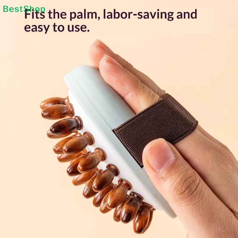 

〔Elva〕Усовершенствованная массажная щетка без заклепок, массажер для тела из цельного дерева с деревянными бусинами для массажа всего тела