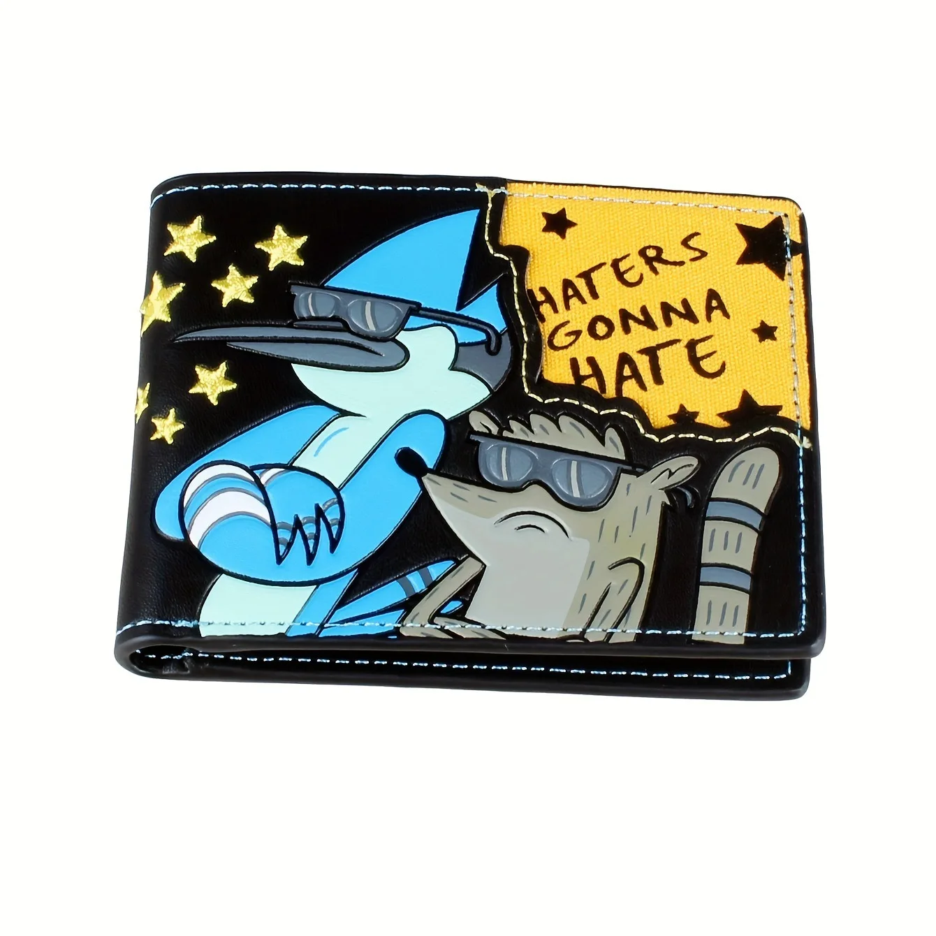 Herren-Geldbörse aus Cartoon-Leder mit Stickerei „Those Who Hate Will Hate“ – ideale Geschenkidee für Jungen zu den Feiertagen – Detail 11