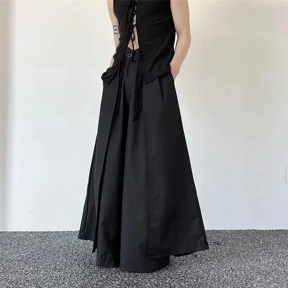 Men‘s Gothic Hakama Pants Layered Wide Leg Skirt Trousers Japanese Style 2026 New