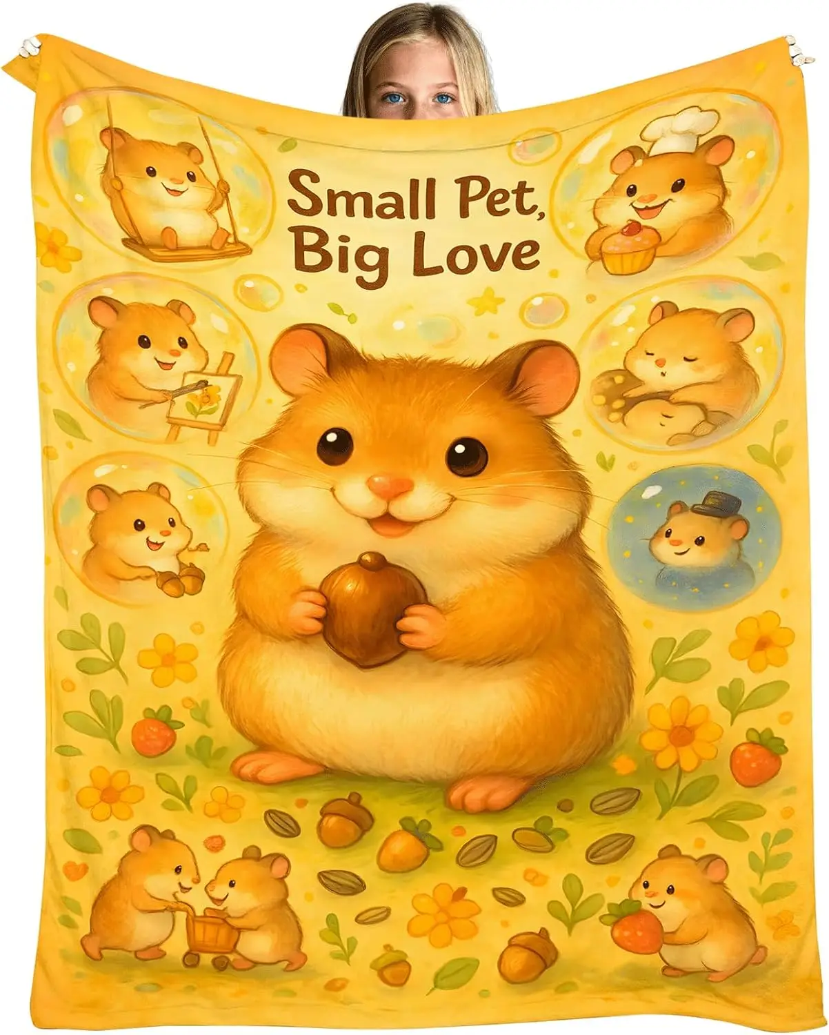 Cute Hamster Blanket for Girls Cartoon Hamster Throw Blanket,  Super Soft Flannel Fleece, Perfect Animal Decor Gift for Kids &