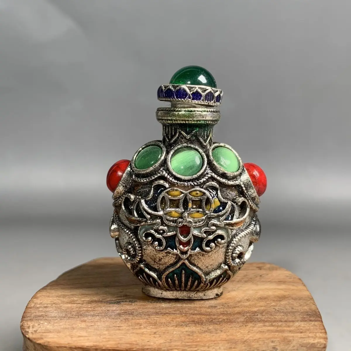 Vintage Cloisonne Bronze Snuff Bottle, Mini Portable Smoking Accessory, Collectible Antique Cultural Hand Piece