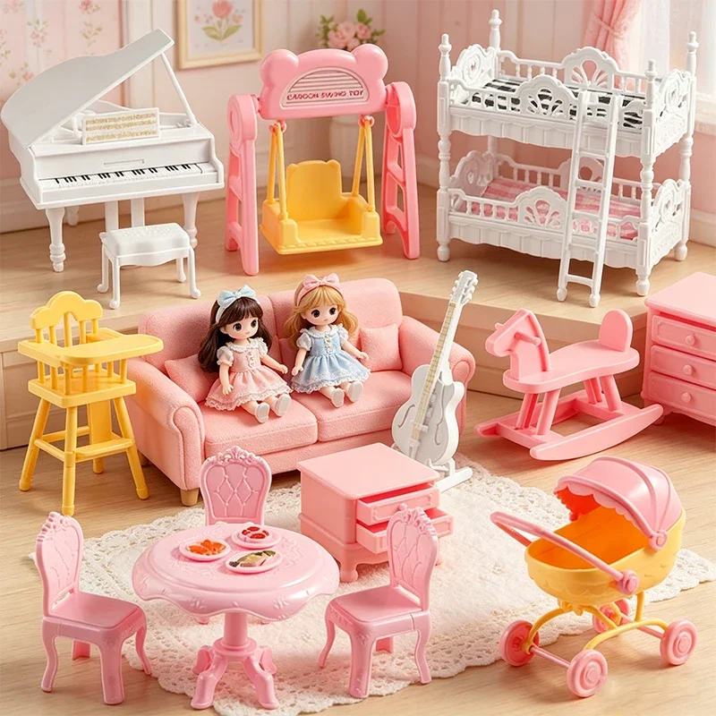 Dollhouse Furniture Set - 1:12 Puppenhaus-Miniatur-Möbelset Kinderbett Klavier Kinderwagen Schaukel