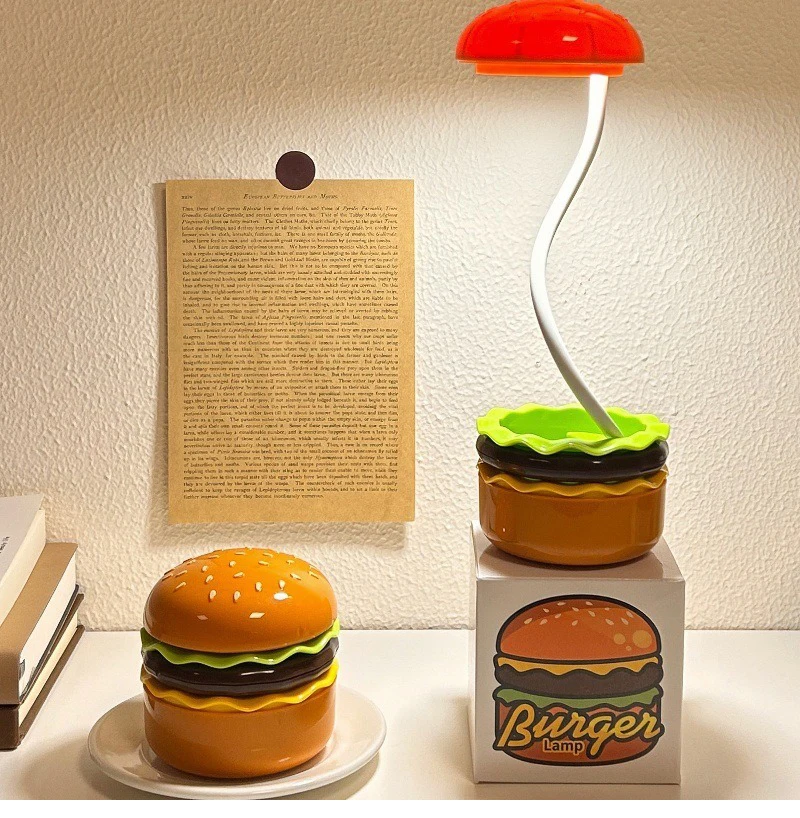 Retro Table Light Hamburger Creative Desktop Lamp Students Bedroom Desk Dorm Bedside Study For Decoration Small Table Lamps