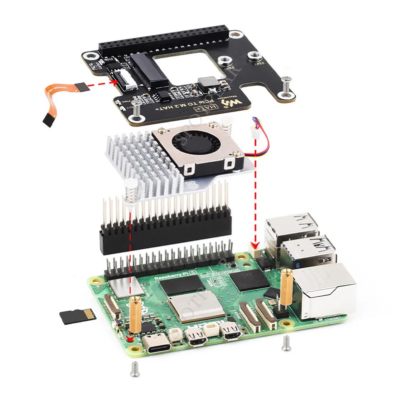 Raspberry Pi5 PCIe to M.2 NVMe SSD Adapter Board PCIe TO M.2 HAT Extension Board for Pi 5