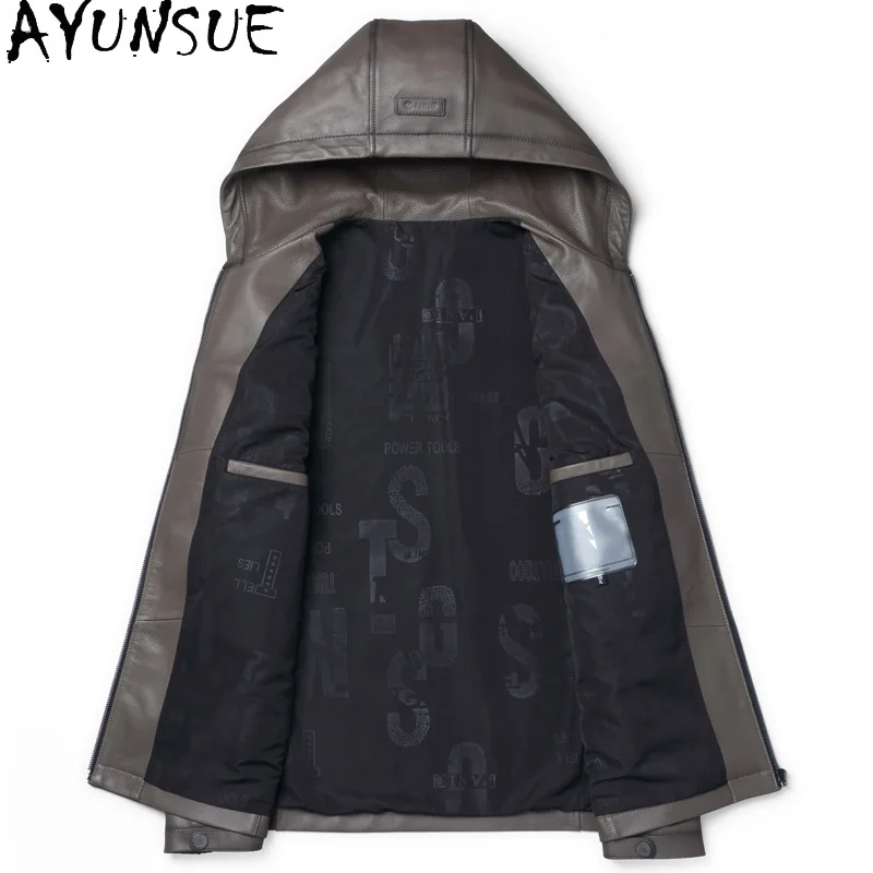 

AYUNSUE Genuine Leather Jacket Men Spring Autumn Coat Mens Clothes 2025 Business Casual Sheepskin Coats Hoodie Jaqueta De Couro