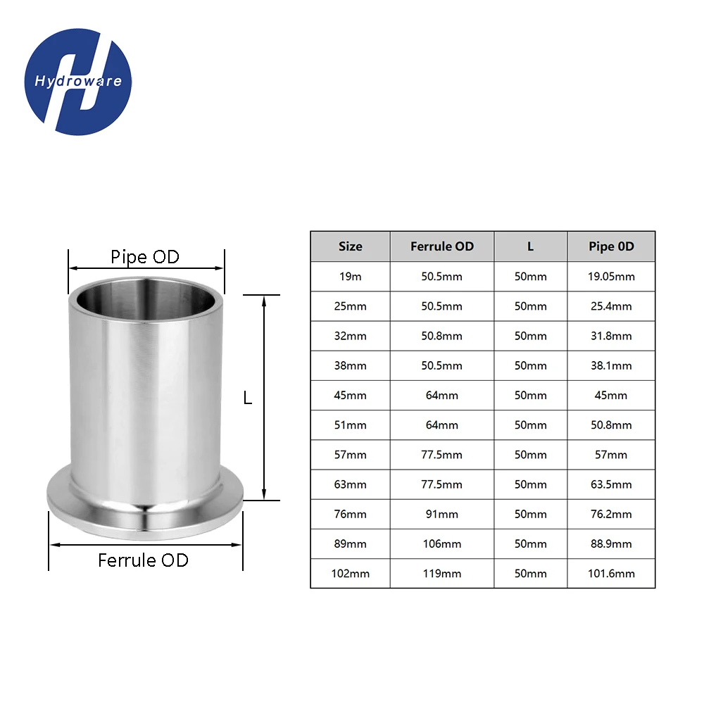 Sanitary Extended Straight Tri Clamp Spool 50mm Height SS304/316 Auto Welded 38/50.5/51/64/76mm Food Grade Fitting Customizable