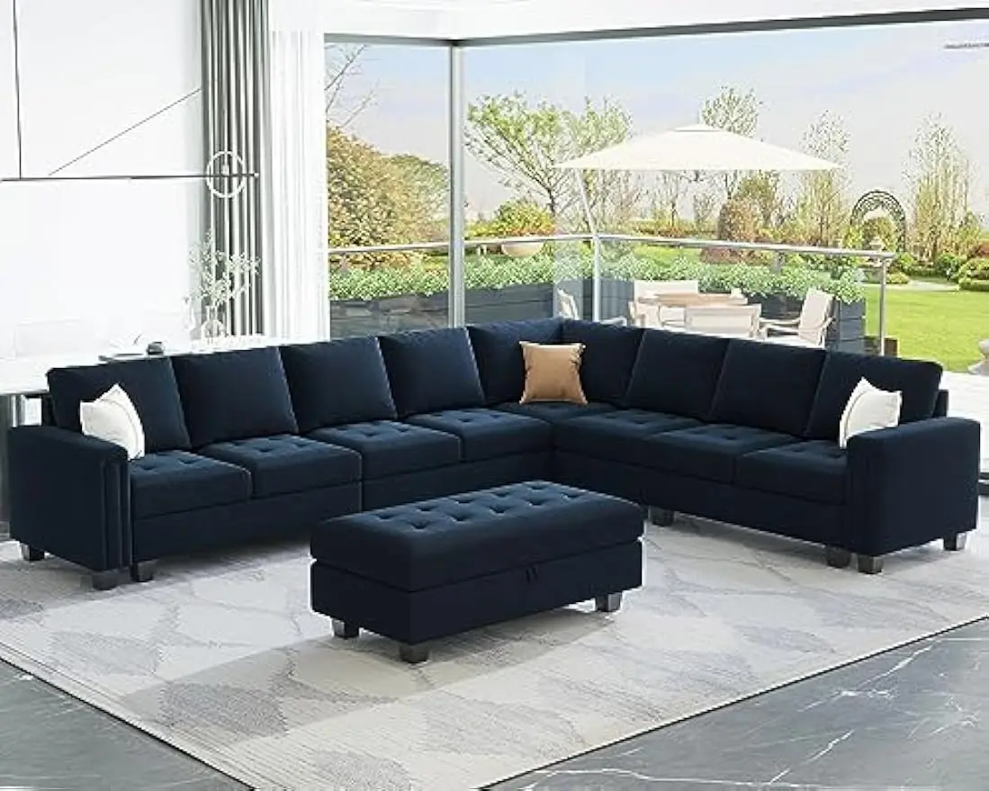 

Oversized Modular Sectional Sofa L Shaped Sofa Couch Set w/ Storage Ottoman Corner Convertible Sectional Couch, Blue