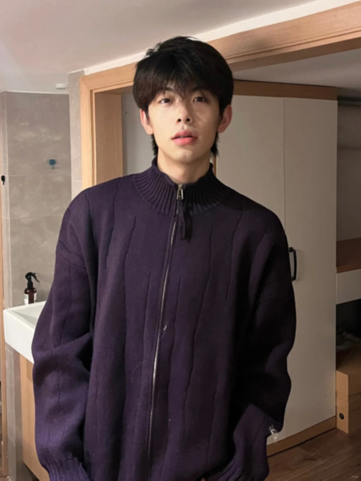 

Simple Color Zipper Knitted Sweater Jaet Men's Casual Autumn Winter New Trend Loose Couple Open Cardigan